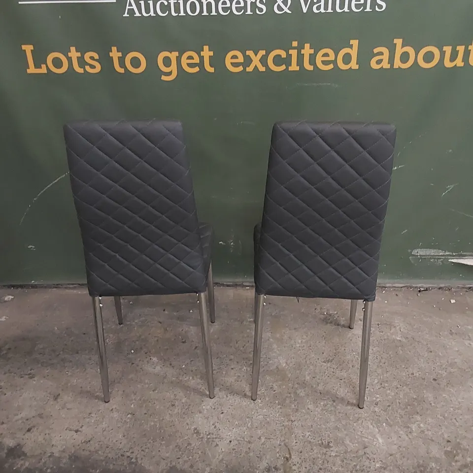 SET OF 2 RENZO VINTAGE GREY DINING CHAIRS WITH CHROME LEGS 
