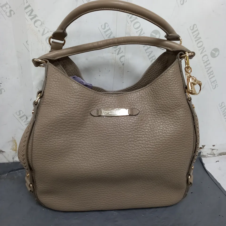 PAUL COSTELLOE WEAVE DETAIL LARGE SLOUCHY LEATHER SHOULDER BAG MINK