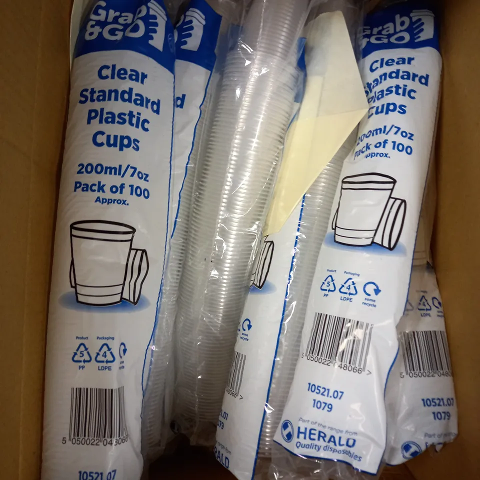 SEALED GRAB & GO CLEAR PLASTIC CUPS - 10 X 100 PACKS 