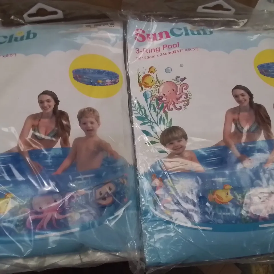 BOX CONTAINING LARGE AMOUNT OF BRAND NEW SUNCLUB 3-RING POOL 120 X 24CM