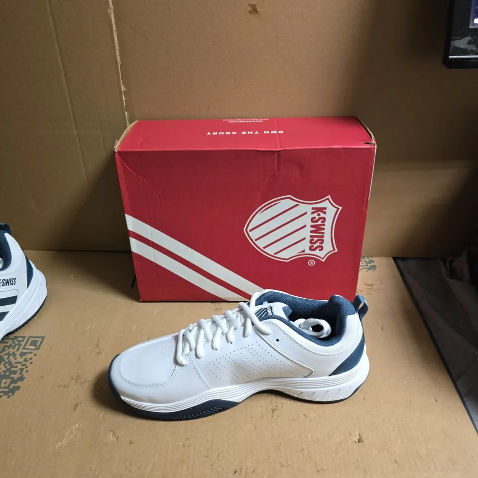 K-SWISS WHITE & NAVY SNEAKERS – ATHLETIC SHOES - UK SIZE 12 