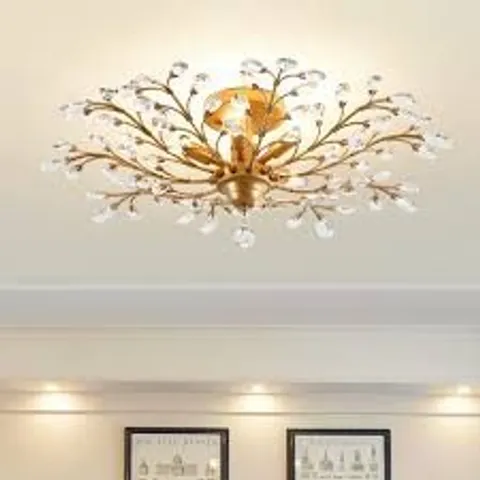 BOXED NEVIS 5- LIGHT 80CM DIMMABLE CRYSTAL SEMI FLUSH MOUNT (1 BOX)