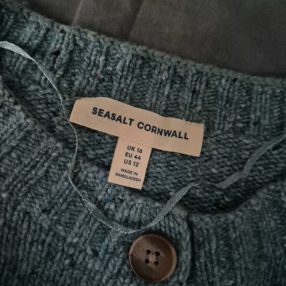 SEASALT CORNWALL WOMEN'S CARDIGAN – TEAL KNIT, UK 16 (EU 44)
