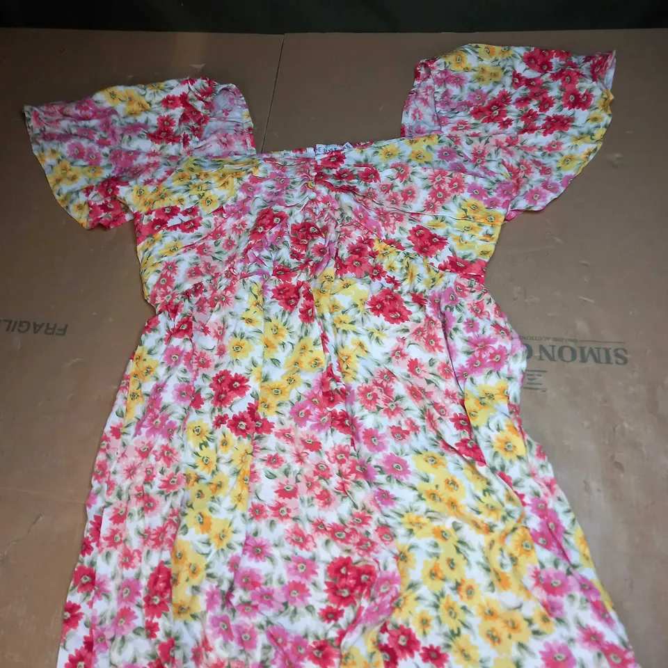 WOMENS YELLOW FLUTTER SLEEVE MINI DRESS SIZE 14