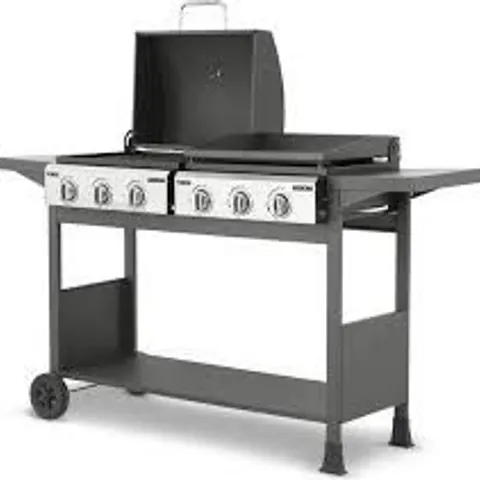 BOXED TOWER GOUCHO SIX BURNER GAS BBQ AND PLANCHA, BLACK -  T978544