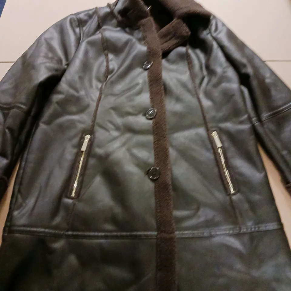 RUTH LANGSFORD LADIES FAUX LEATHER COAT BROWN SIZE 12
