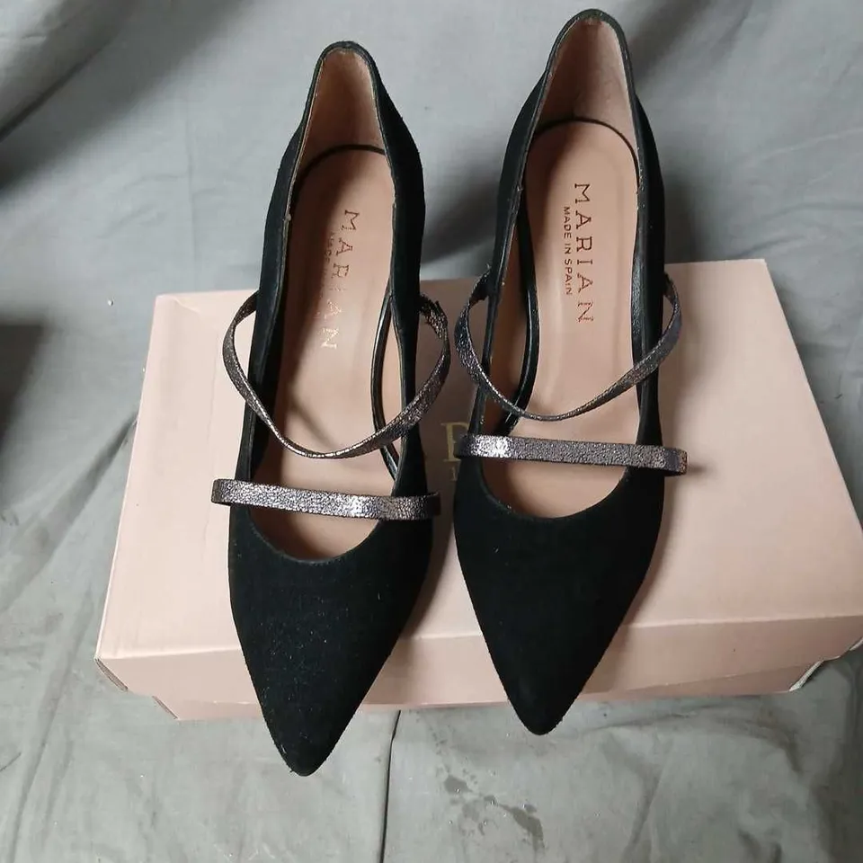 MARIAN WOMEN'S BLACK SUEDE HEELS WITH GLITTER STRAPS, STYLE 2705 ANTE NEGRO – UK 4.5 (EU 37)