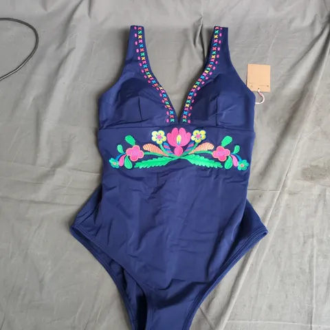 BODEN NAVY WOMEN'S ONE-PIECE SWIMSUIT WITH EMBROIDERED FLORAL DETAIL UK 10 R