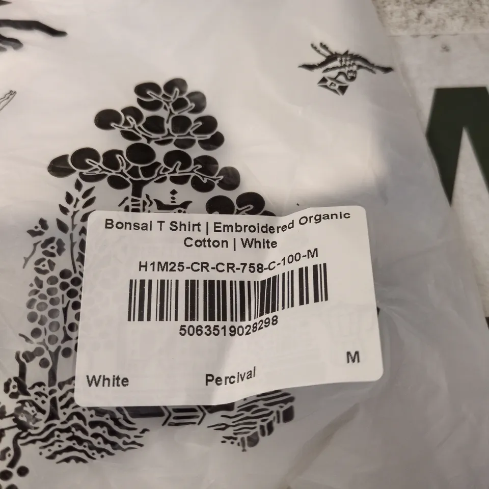 PERCIVAL BONSAI T SHIRT – WHITE, EMBROIDERED ORGANIC COTTON, SIZE M