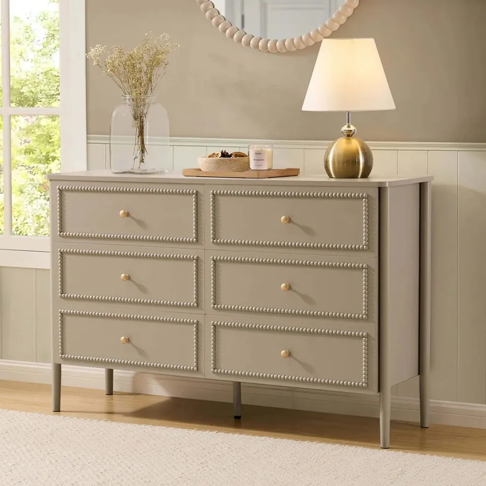 BOXED DUSK POSY BOBBIN 6 DRAWER CHEST - TAUPE (1 BOX)