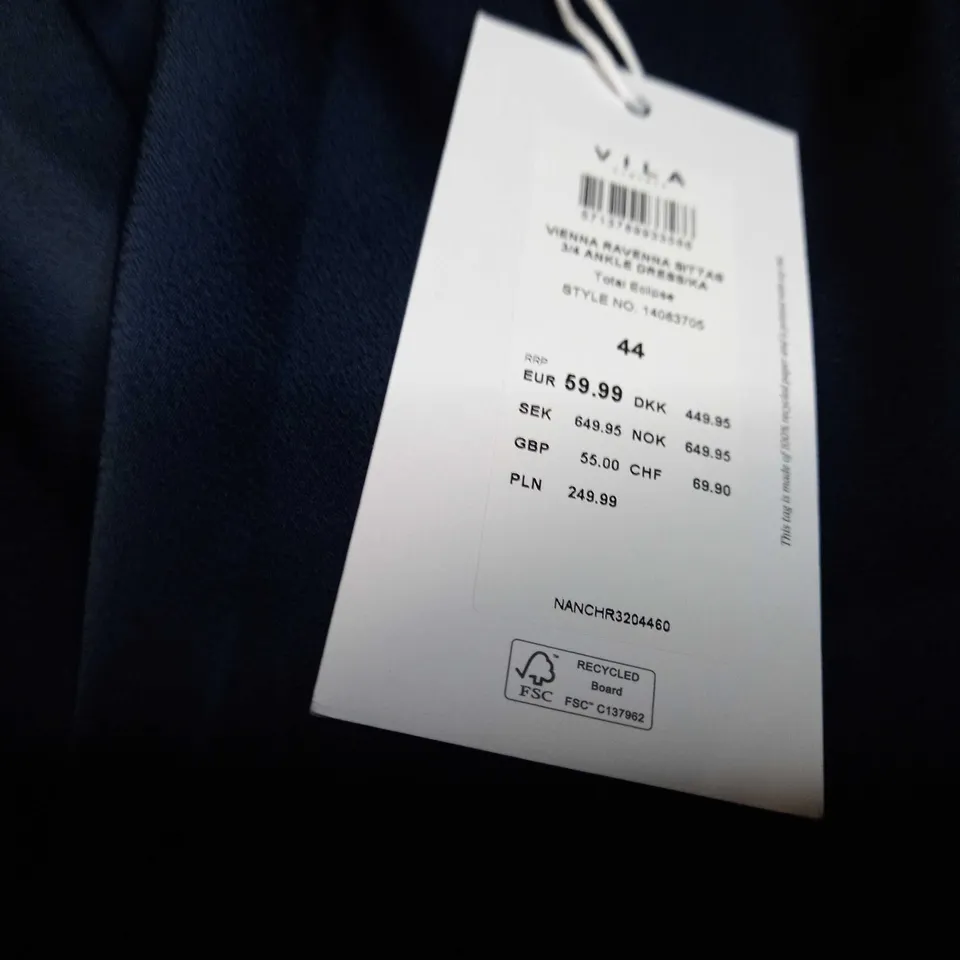 VILLA NAVY SATIN PLUNG MAXI DRESS 