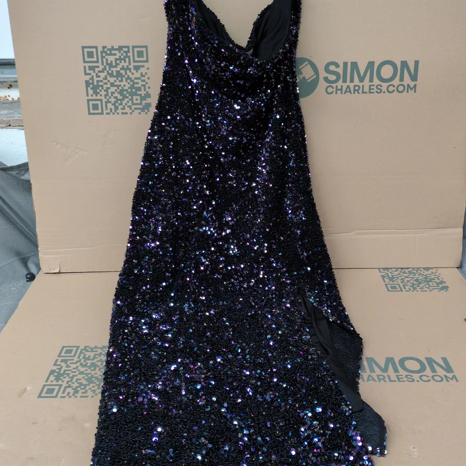 RO&ZO BLAIR BLUE CLUSTER SEQUIN BANDEAU MAXI DRESS IN BLACK MULTI - UK 18