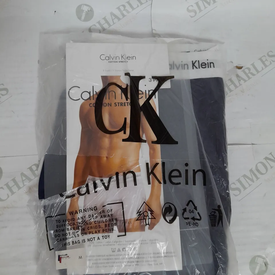 CALVIN KLEIN COTTON STRETCH 3 PACK TRUNKS IN WHITE RED AND BLUE SIZE M