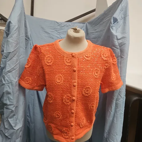 MINT VELVET ORANGE SEQUIN FLOWER TOP – WOMEN'S KNIT TOP, UK SIZE M