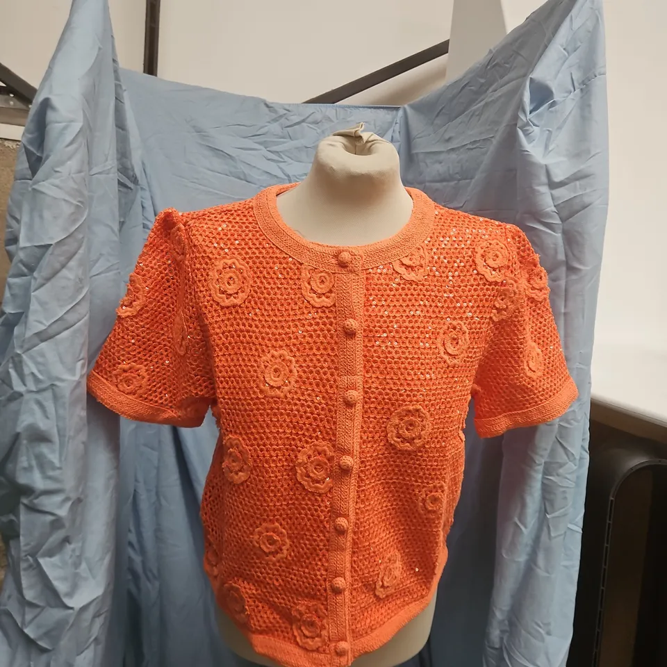 MINT VELVET ORANGE SEQUIN FLOWER TOP – WOMEN'S KNIT TOP, UK SIZE M