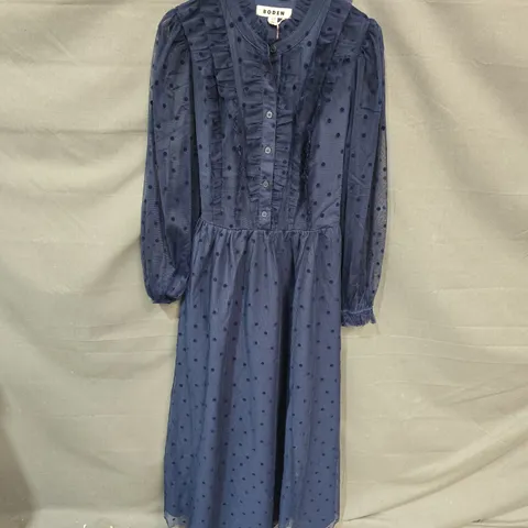 BODEN NAVY POLKA DOT DRESS - UK 14P (PETITE)
