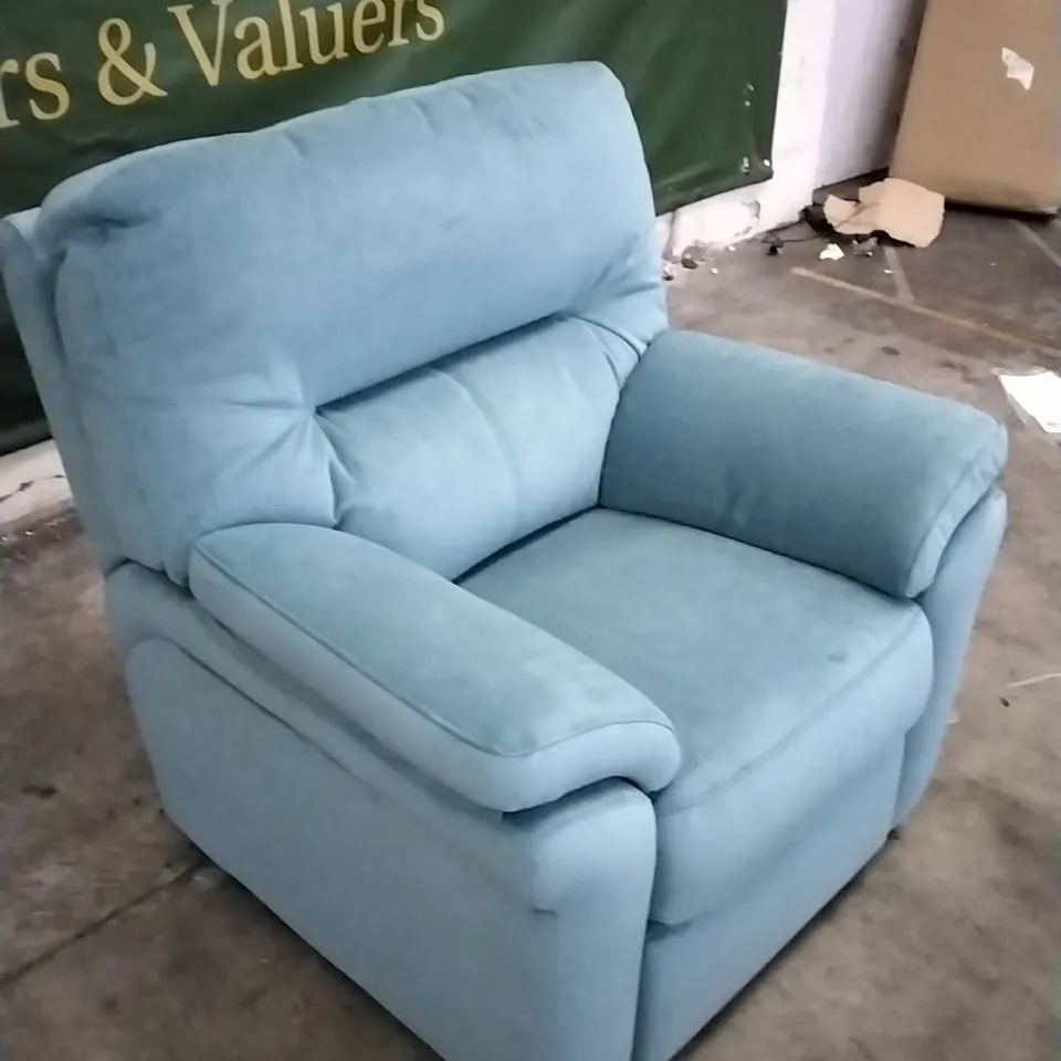 QUALITY BRITISH DESIGNED & MANUFACTURED G PLAN SEATTLE ARMCHAIR PLUSH AIRFORCE VELVET
