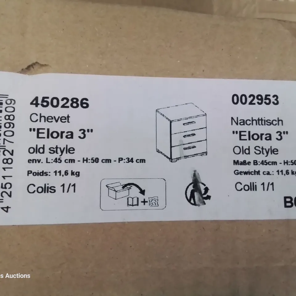 BOXED DESIGNER CHEVET ELORA 3 DRAWER BEDSIDE CHEST OLD STYLE