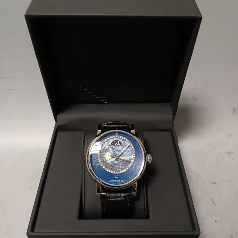 BOXED ZIHLMANN & CO AUTOMATIC WATCH WITH MOONPHASE DIAL WITH GLASS EXHIBITION BACKCASE