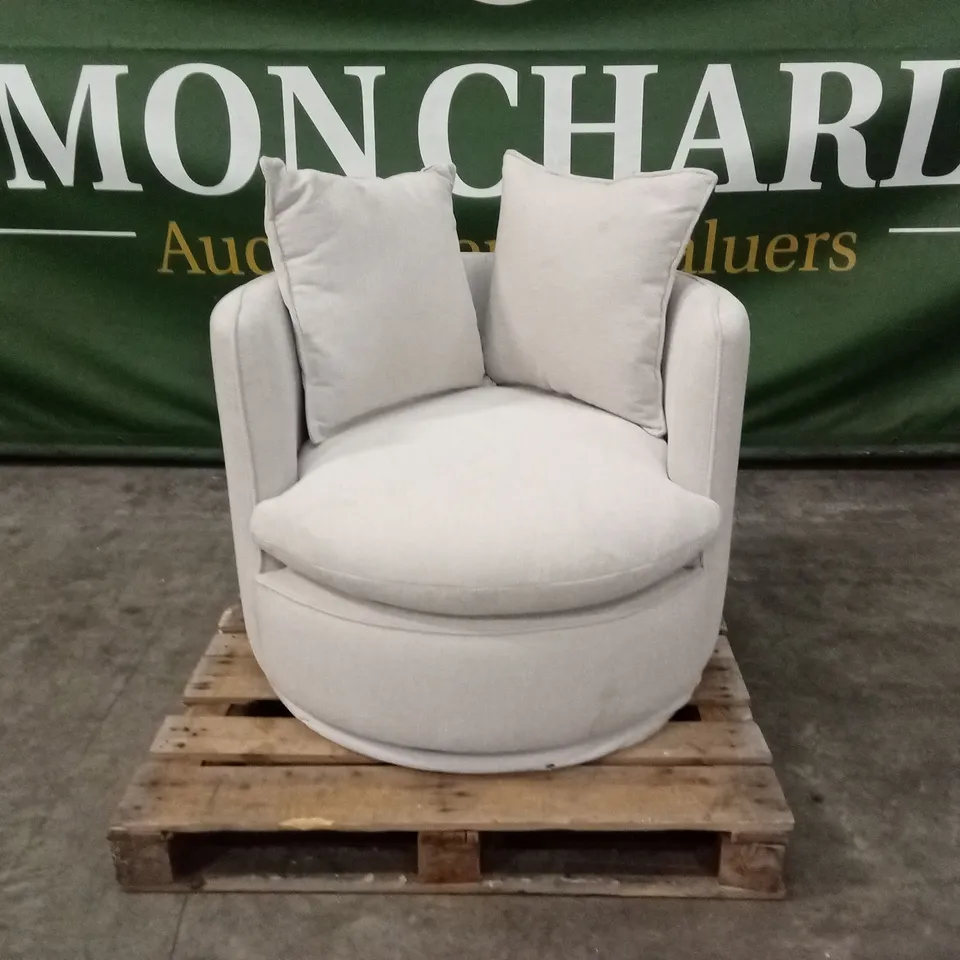 QUALITY DESIGNER SOLACE+CO FABRIC UPHOLSTERED 360° SWIVEL CHAIR