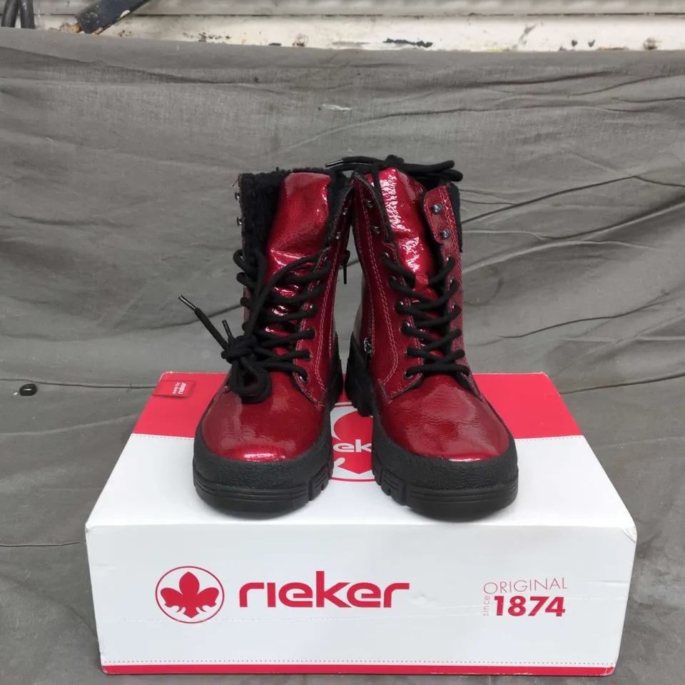 BOXED RIEKER RED LACE-UP LEATHER BOOT – WOMEN'S, UK 5