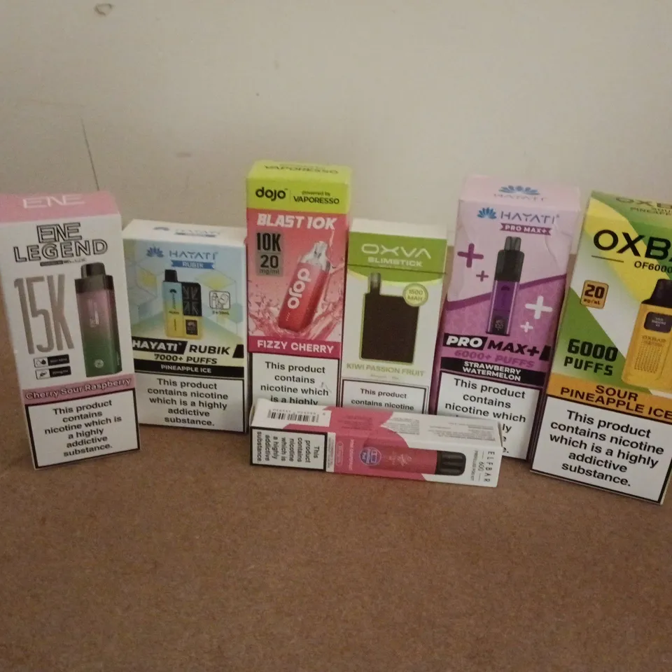APPROXIMATELY 25 ASSORTED E-CIGARETTE PRODUCTS TO INCLUDE BRANDS SUCH AS HAYATI, OXBAR, DOJO, ETC - COLLECTION ONLY