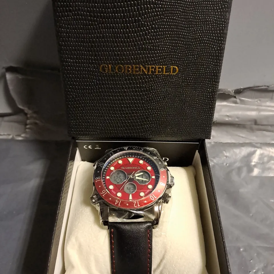 BOXED GLOBENFELD MIRAGE RED DIAL WATCH 