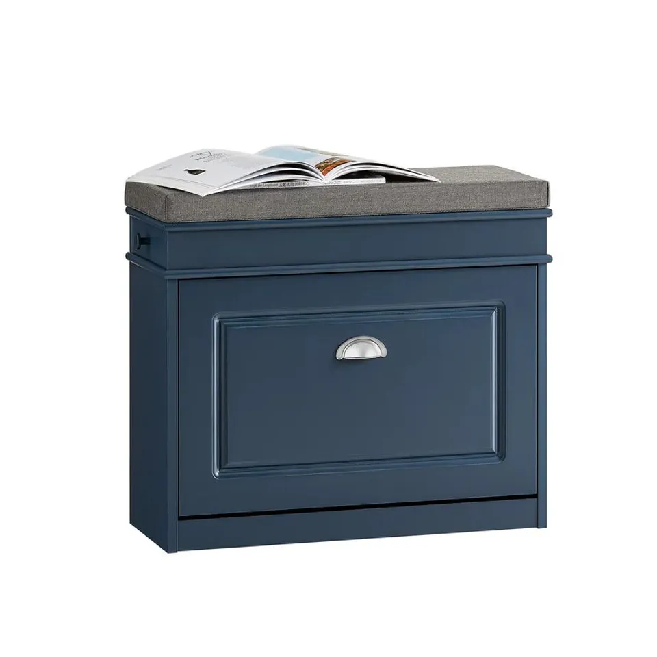BOXED SOBUY HALLWAY SHOE BENCH WITH FLIP DRAWER & PADDED SEAT - BLUE (1 BOX)