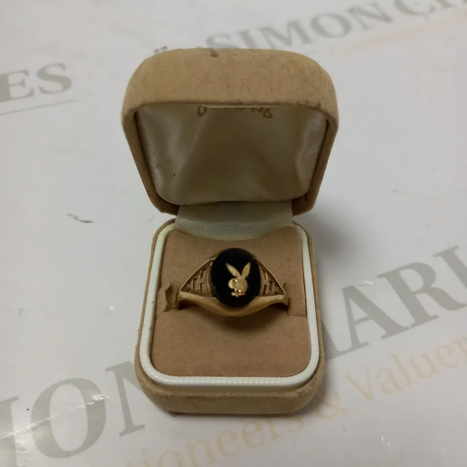 GOLD EFFECT PLAYBOY RABBIT SOVEREIGN RING