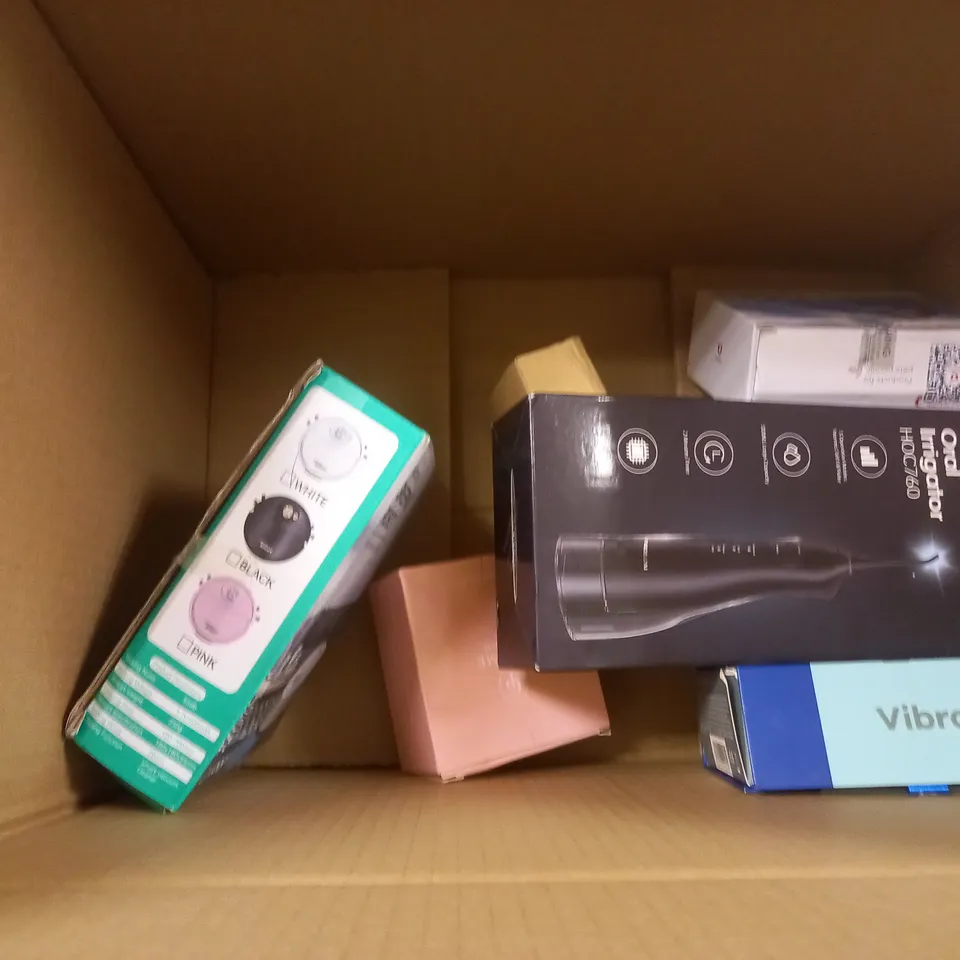 BOX OF APPROXIMATELY 5 ASSORTED ITEMS TO INCLUDE SEX TOY, SWEEPING ROBBOT, DOG MUZZLE ETC