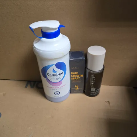 APPROXIMATELY 15 ASSORTED HEALTH & BEAUTY PRODUCTS TO INCLUDE SLEEP PILLOW MIST, CETRABEN MOISTURISING LOTION, HALOGROW HAIR GROWTH SPRAY ETC - COLLECTION ONLY