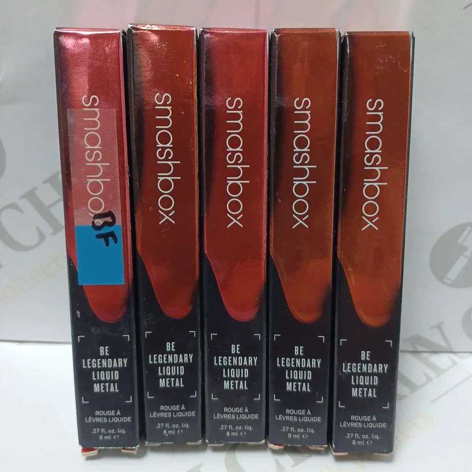 LOT OF 5 ASSORTED SMASHBOX BE LEGENDARY METAL LIQUID LIPGLOSS TO INCLUDE HATERADE, CRIMSON CHROME, MOSCOW MULLED, ETC