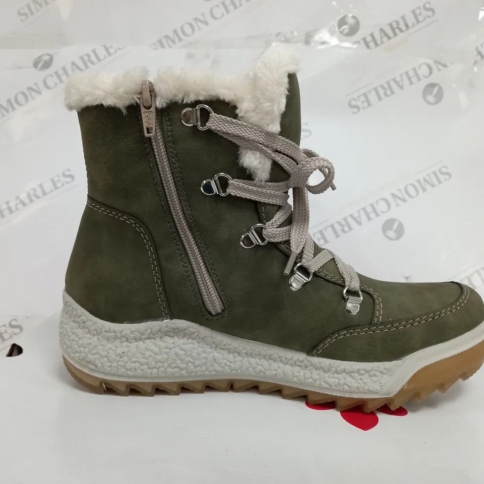BOXED PAIR OF RIEKER ANTISTRESS HIKING BOOTS, KHAKI - SIZE 6