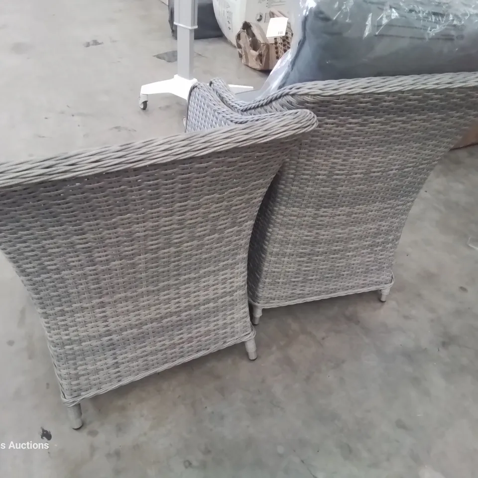 PAIR OF GOODHOME HAMILTON WICKER ARMCHAIRS ( MISSING SET OF CUSHIONS)