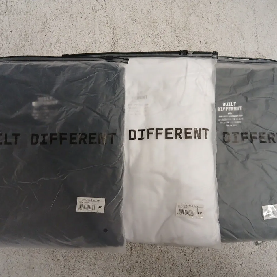 SET OF APPROXIMATELY 10 ASSORTED BUILT DIFFERENT T-SHIRTS/SHIRTS IN VARIOUS COLOURS AND SIZES