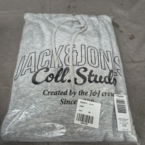 JACK & JONES JJ MAKOTO SWEAT HOOD - LIGHT GREY MARL, UK XXL (EU XXL)