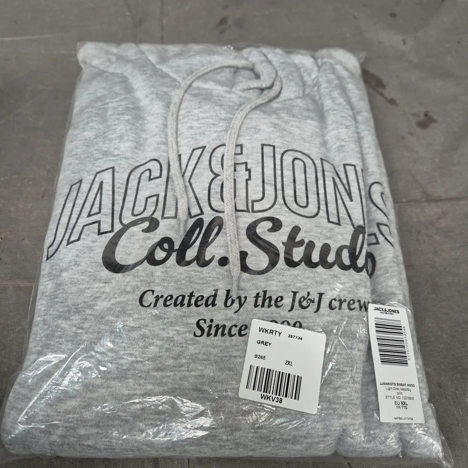 JACK & JONES JJ MAKOTO SWEAT HOOD - LIGHT GREY MARL, UK XXL (EU XXL)