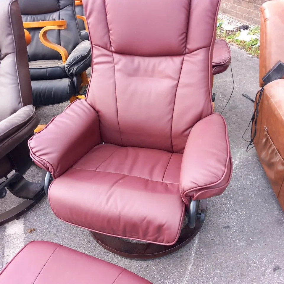 DESIGNER SANTIAGO BURGUNDY SWIVEL CHAIR WITH FOOTSTOOL