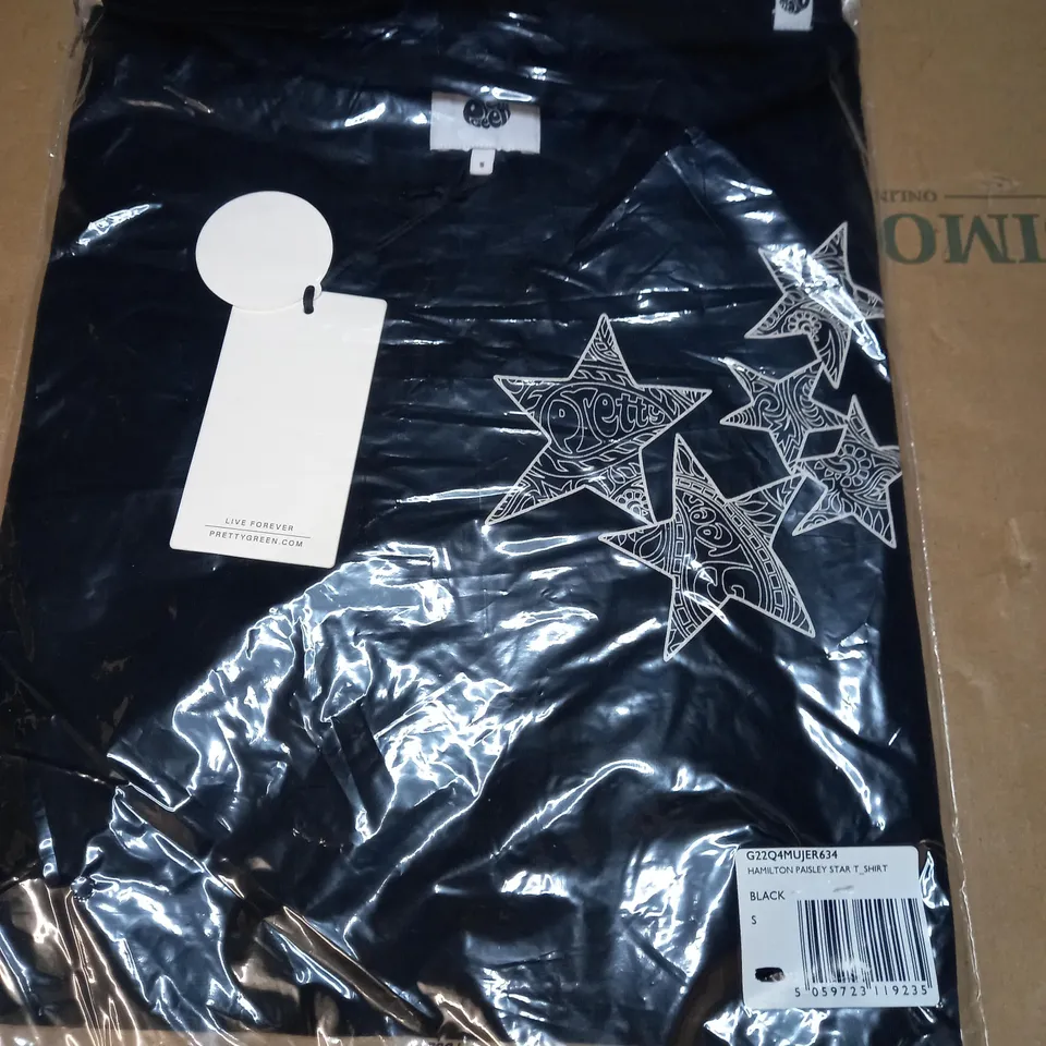 PRETTY GREEN HAMILTON PAISLEY STAR T-SHIRT IN BLACK SIZE S