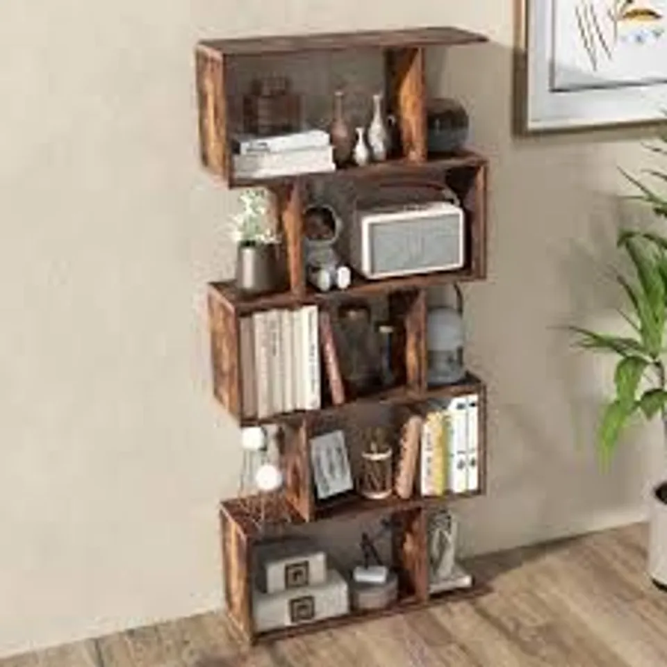 COSTWAY 5 SHELF BROWN S SHAPED BOOKCASE