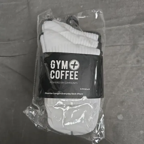 GYM+ COFFEE QUARTER LENGTH EVERYDAY SOCK 3-PACK - WHITE, UK 4-7 (S/M)