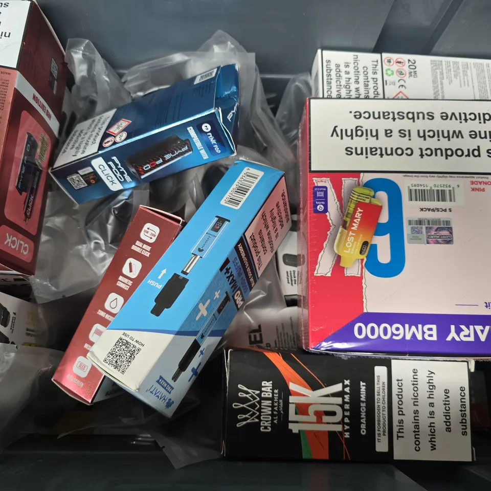 APPROXIMATELY 15 ASSORTED E-CIGARETTE PRODUCTS TO INCLUDE BRANDS SUCH AS LOST MARY, ANGEL, PYNE POD, ETC - COLLECTION ONLY