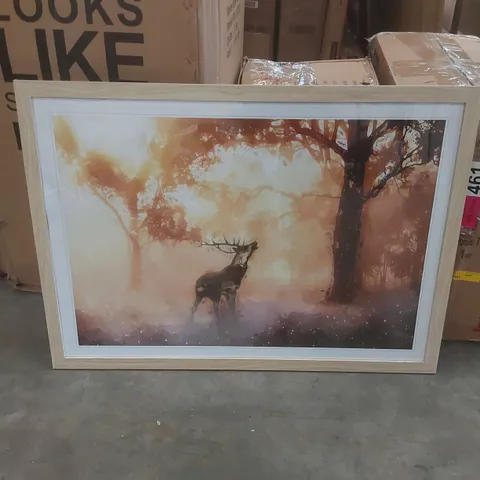 BOXED DEERSTAG IN AN AUTUMN FOREST IN ABSTRACT FRAMED ART