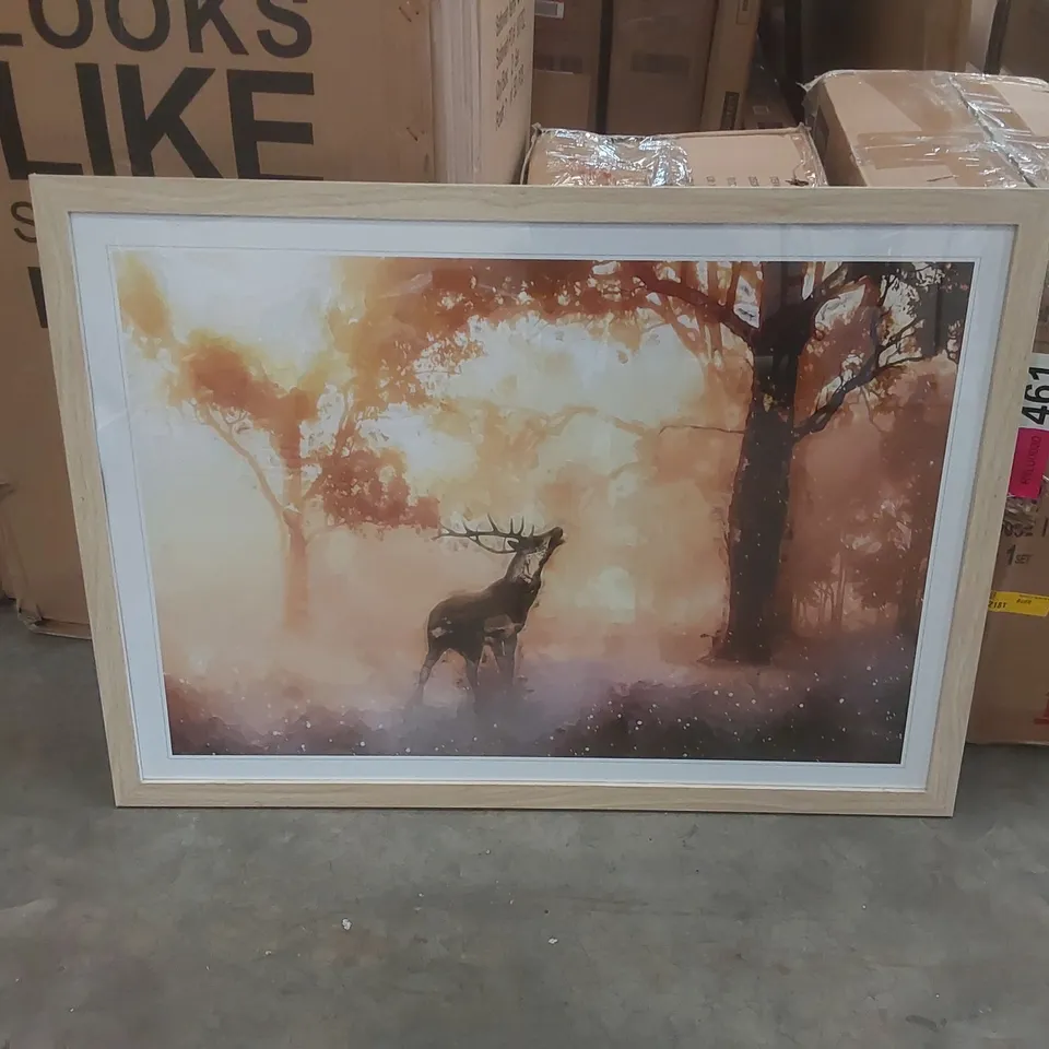 BOXED DEERSTAG IN AN AUTUMN FOREST IN ABSTRACT FRAMED ART