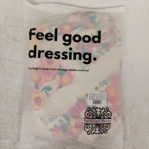 BAGGED NEVER FULLY DRESSED FRUIT STICKER REMI DRESS IN PINK/MULTI SIZE UK 10
