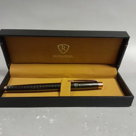 RUCKSTUHL STAINLESS STEEL LUXURY PEN IN GIFT BOX – BLACK & ROSE GOLD COLOUR CASE