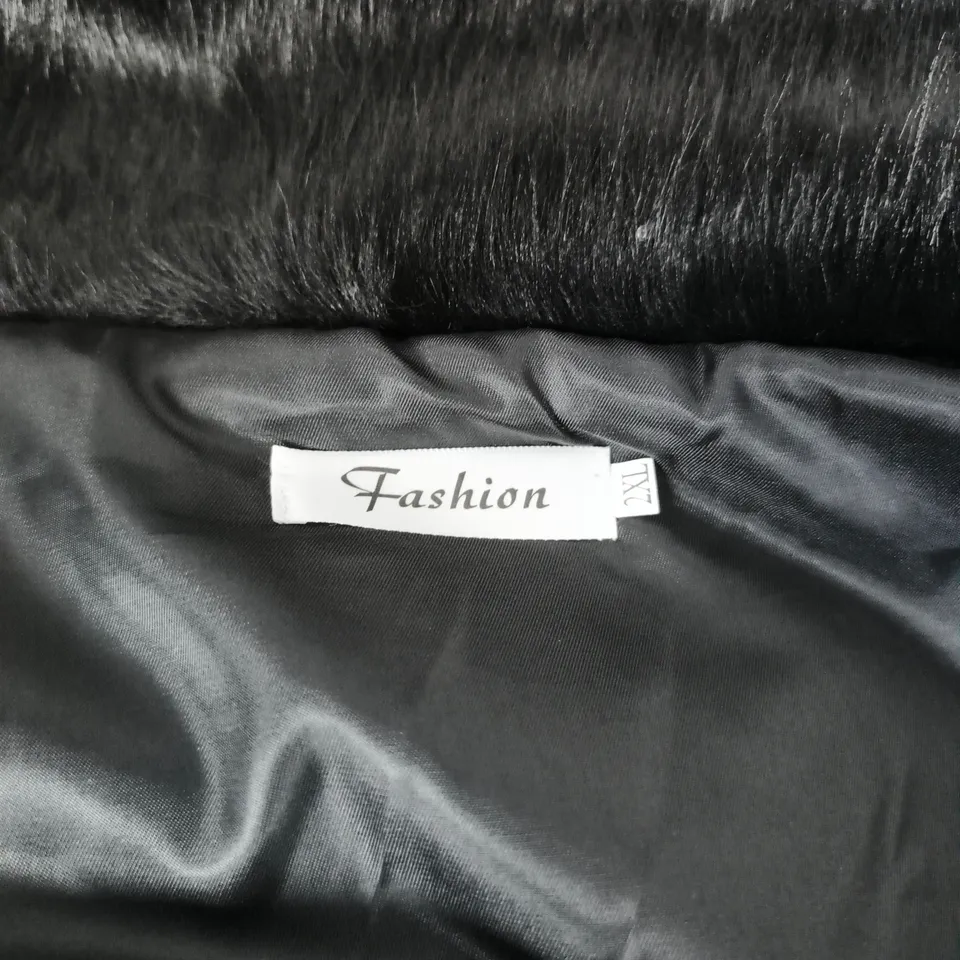 Black fur coat, women's, satin-lined, size 2XL