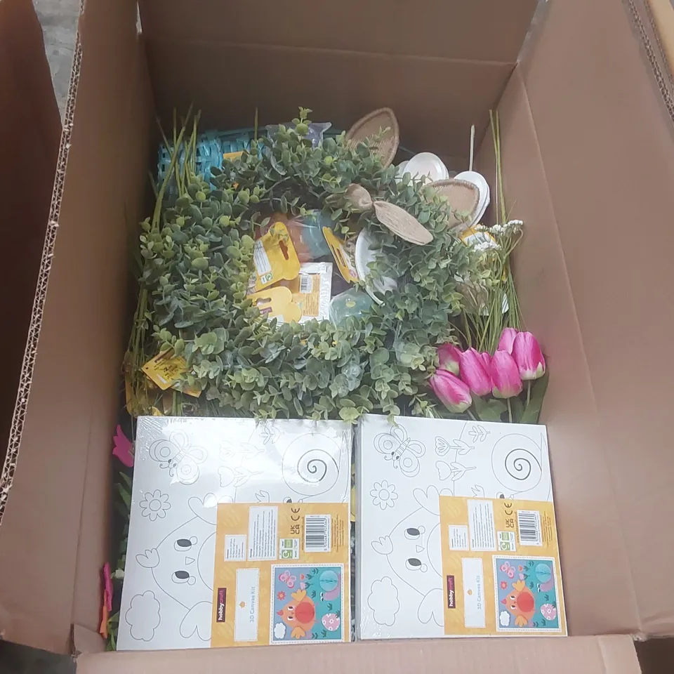 BOX CONTAINING A LARGE QUANTITY OF ASSORTED EASTER PRODUCTS