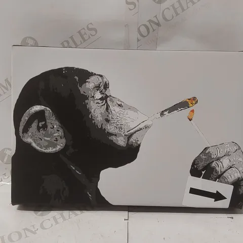 BAGGED MONKEY CHIMP SMOKING - WRAPPED CANVAS PAINTING PRINT