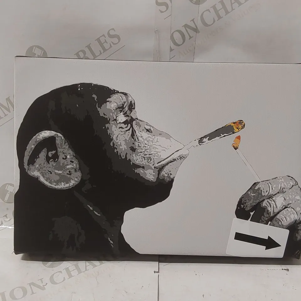 BAGGED MONKEY CHIMP SMOKING - WRAPPED CANVAS PAINTING PRINT